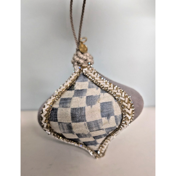 Mackenzie Childs Sterling Check Ornament Gray Velvet Patchwork Onion, Set of 4 - Picture 6 of 8